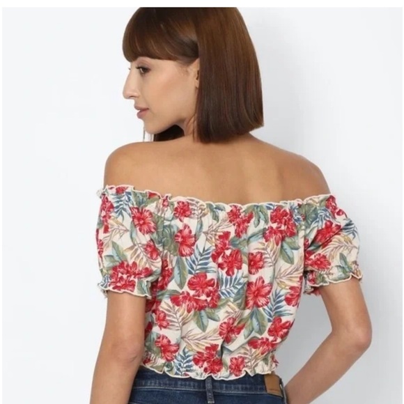 American Eagle - Off the Shoulder Tropical Top - Picture 3 of 4